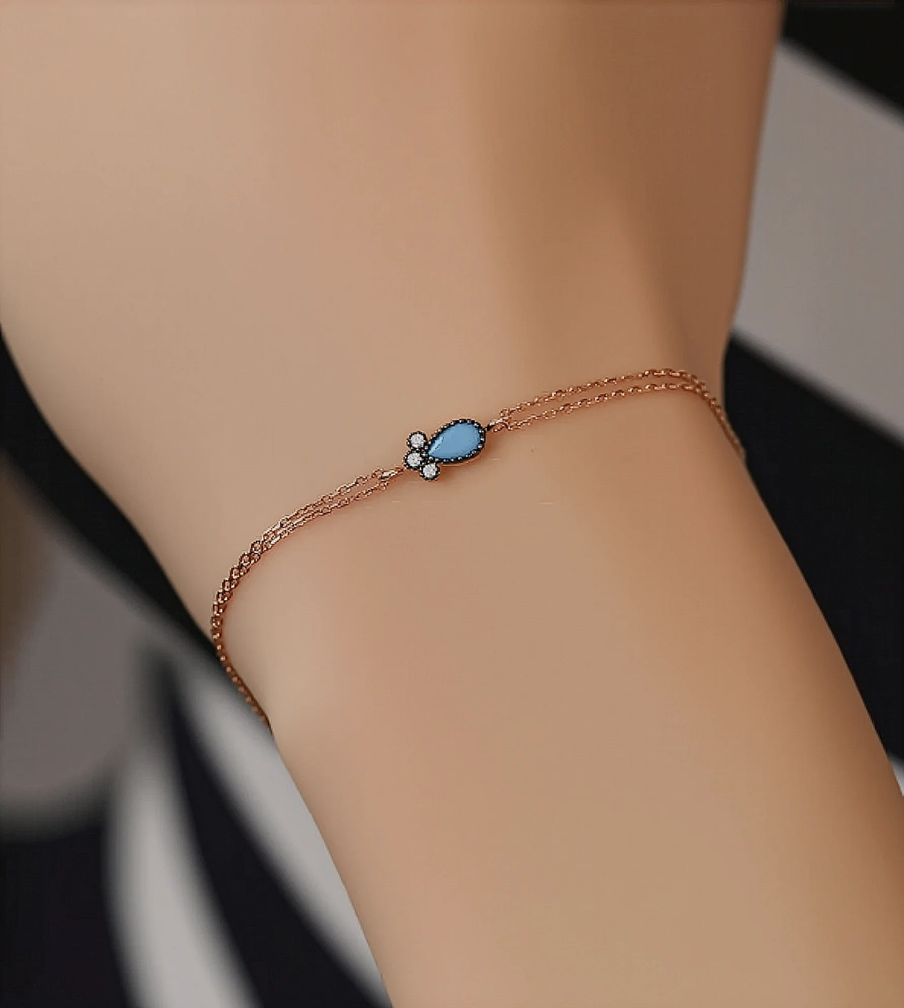 Firuze Taşlı Rose Bileklik