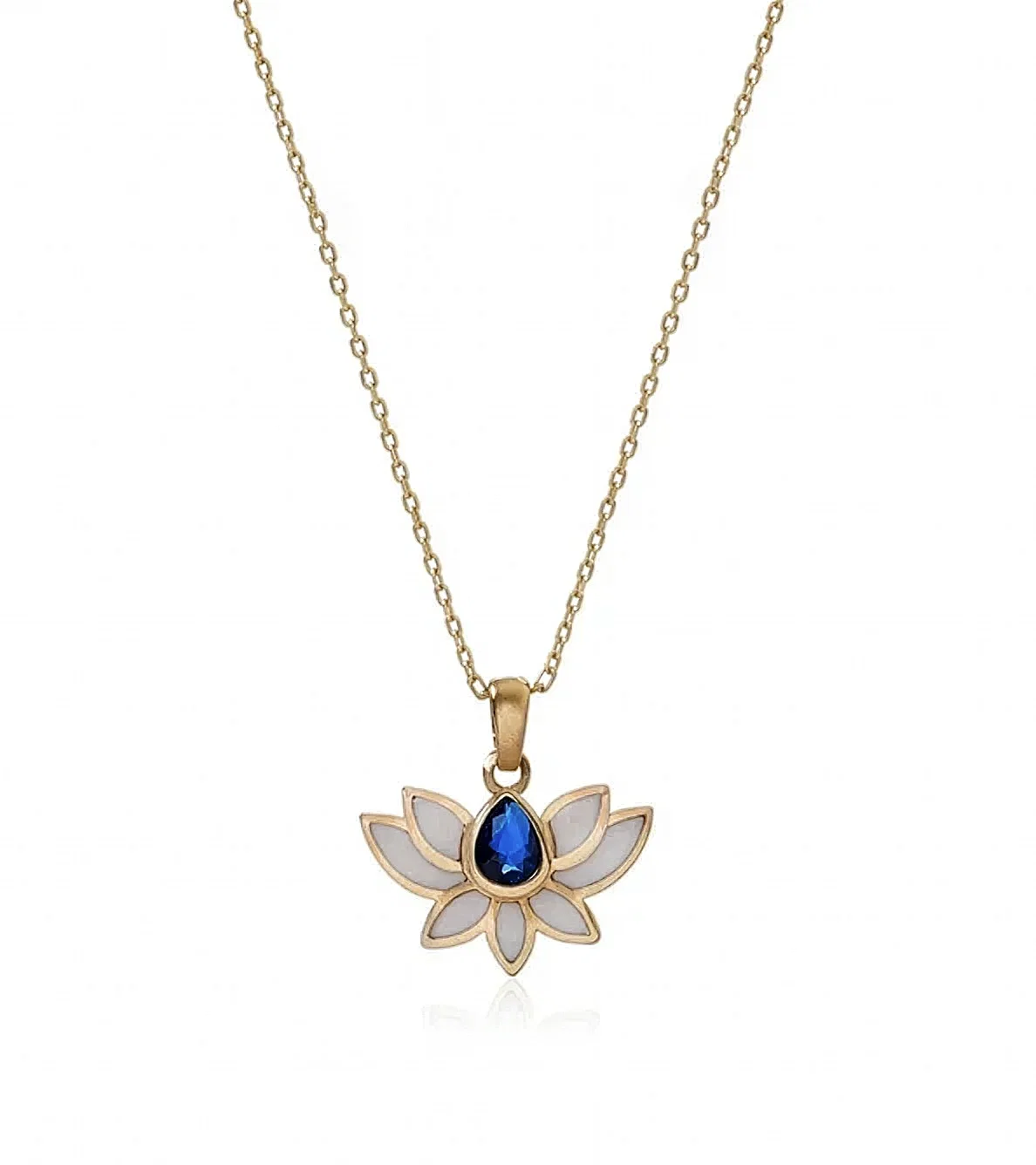 Lacivert Taşlı Lotus Kolye